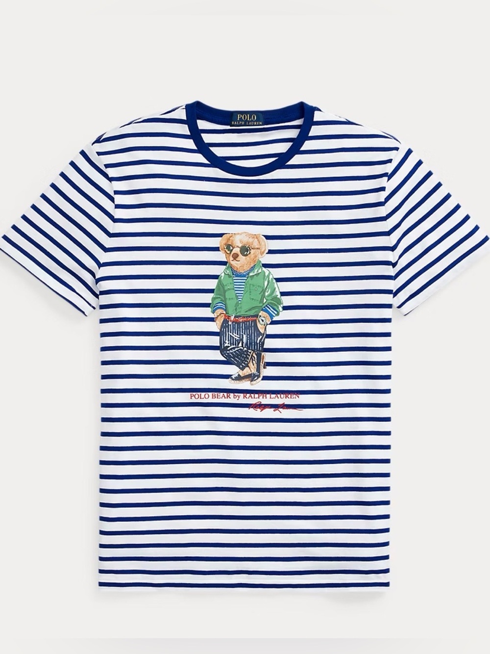 Polo Ralph Lauren Men's Classic-Fit Polo Bear Jersey T-Shirt blue stripes medium